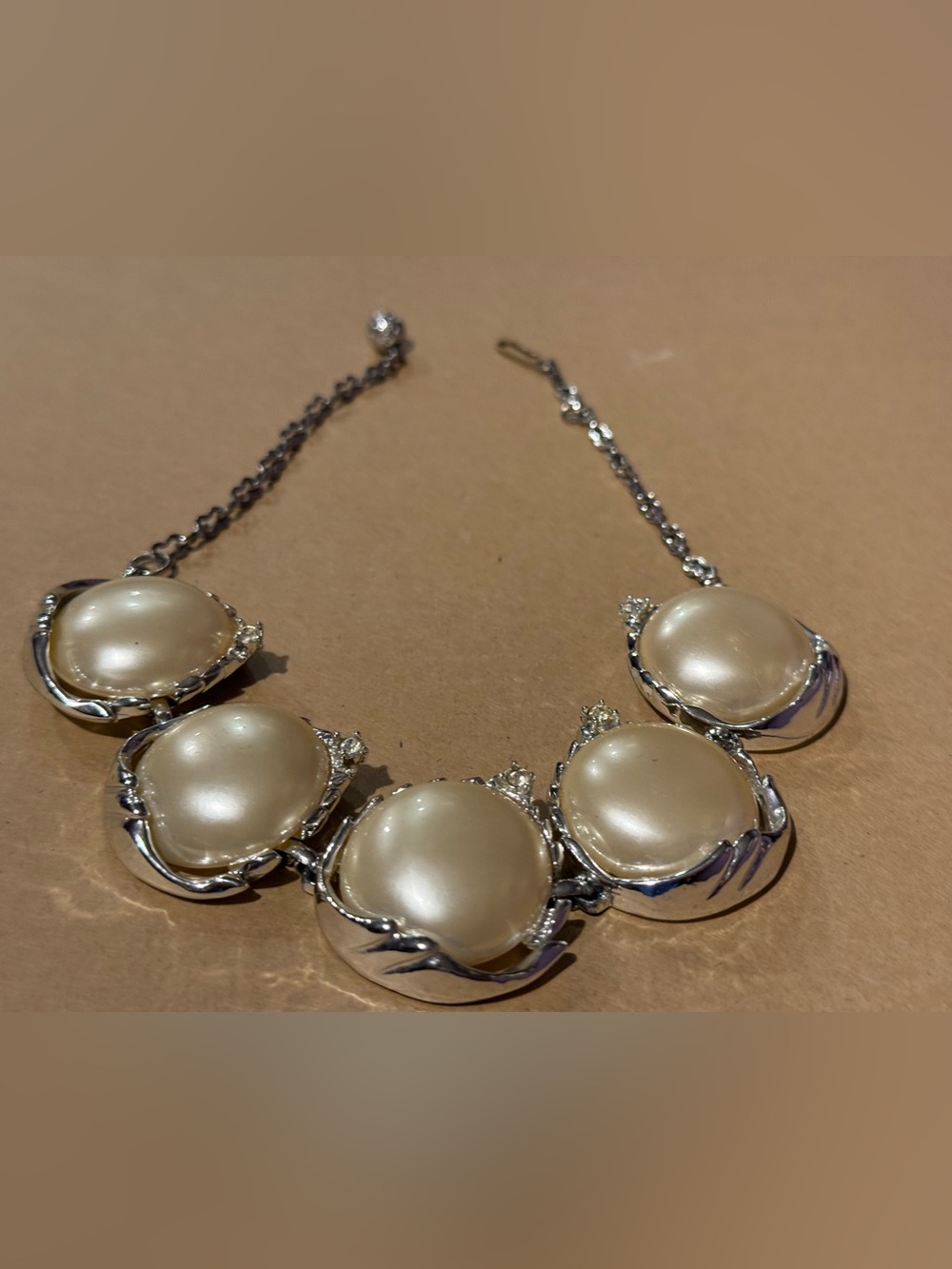 Vintage Elegant Lucite Plastic Silvertone Statement Necklace - Cream